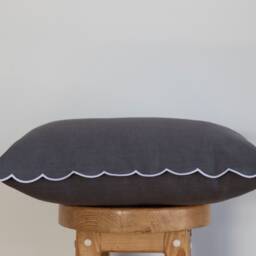 Dark Gray Linen Scalloped Edge Pillow Cover With White Or Black Detailing - thumbnail 3