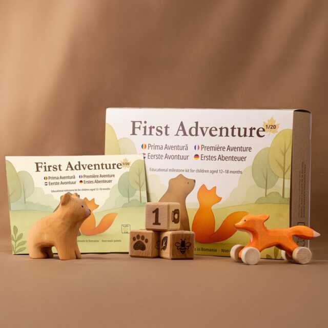 Handmade Wooden Toy Set - Bear, Fox, & Story Cubes - image 1