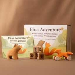 Handmade Wooden Toy Set - Bear, Fox, & Story Cubes - thumbnail 1