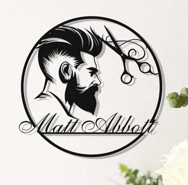 Custom Hair Dresser Name Sign, Personalized Stylist Gifts For Stylist, Man Face Beauty Salon Wall Decor, Hairdresser - image 1
