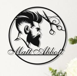 Custom Hair Dresser Name Sign, Personalized Stylist Gifts For Stylist, Man Face Beauty Salon Wall Decor, Hairdresser - thumbnail 1