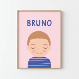 Personalized Portrait Boy With Dark Blonde Hair - Blue Pink Illustration Poster For Kids Wall Decor Children's Room - thumbnail 3