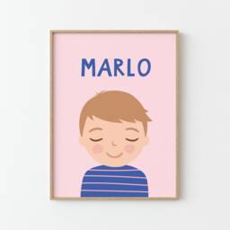 Personalized Portrait Boy With Dark Blonde Hair - Blue Pink Illustration Poster For Kids Wall Decor Children's Room - thumbnail 1