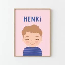 Personalized Portrait Boy With Dark Blonde Hair - Blue Pink Illustration Poster For Kids Wall Decor Children's Room - thumbnail 2