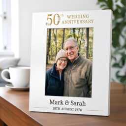 Personalised 50Th Wedding Anniversary Gifts - Golden Photo Frame - thumbnail 3