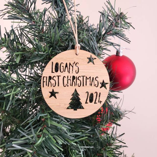 Personalised First Christmas Wood Decoration-Ornament-Christmas Tree-Gift-Christmas Gift-Wooden-Bauble-1st Christmas-Keepsake - image 1