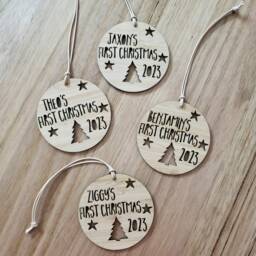 Personalised First Christmas Wood Decoration-Ornament-Christmas Tree-Gift-Christmas Gift-Wooden-Bauble-1st Christmas-Keepsake - thumbnail 3