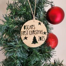Personalised First Christmas Wood Decoration-Ornament-Christmas Tree-Gift-Christmas Gift-Wooden-Bauble-1st Christmas-Keepsake - thumbnail 2