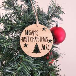 Personalised First Christmas Wood Decoration-Ornament-Christmas Tree-Gift-Christmas Gift-Wooden-Bauble-1st Christmas-Keepsake