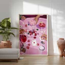 Casino Night Pink Wall Art, Poker Table Poster, Modern Gambling & Cocktail Print - thumbnail 4