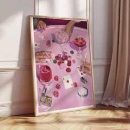 Casino Night Pink Wall Art, Poker Table Poster, Modern Gambling & Cocktail Print - thumbnail 2