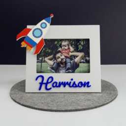 Personalised Child's Photo Frame. Custom Made With A Laser Cut Acrylic Name Along Choice Of Charming Illustrated Out Decoration - thumbnail 2