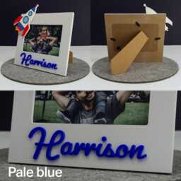 Personalised Child's Photo Frame. Custom Made With A Laser Cut Acrylic Name Along Choice Of Charming Illustrated Out Decoration - thumbnail 3