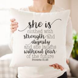 Proverbs 3125 Pillow Cover - Strength & Dignity Scripture Throw Christian Home Decor - thumbnail 1