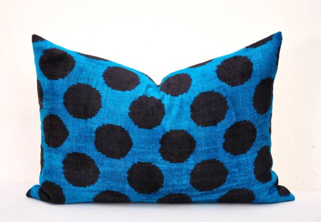 Navy Velvet Ikat Pillow Cover, Polka Dot Cushion - image 1