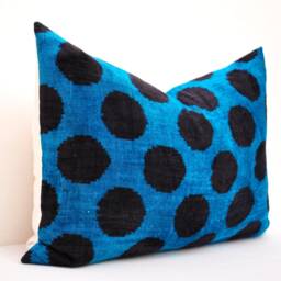 Navy Velvet Ikat Pillow Cover, Polka Dot Cushion - thumbnail 2