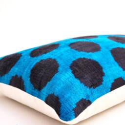 Navy Velvet Ikat Pillow Cover, Polka Dot Cushion - thumbnail 3