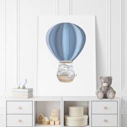 Elephant Nursery Prints Blue Rainbow & Hot Air Balloon, Set Of 2 - thumbnail 3