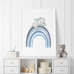 Elephant Nursery Prints Blue Rainbow & Hot Air Balloon, Set Of 2 - thumbnail 2