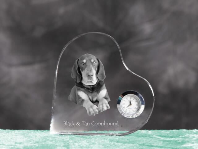 Black & Tan Coonhound - Crystal Clock in The Shape Of A Heart With Image Pure-Bred Dog - image 1