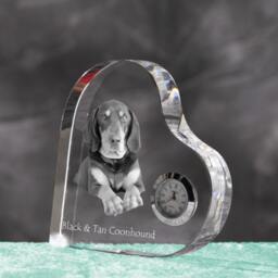 Black & Tan Coonhound - Crystal Clock in The Shape Of A Heart With Image Pure-Bred Dog - thumbnail 2