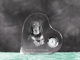 Black & Tan Coonhound - Crystal Clock in The Shape Of A Heart With Image Pure-Bred Dog - thumbnail 1