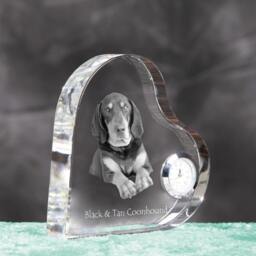 Black & Tan Coonhound - Crystal Clock in The Shape Of A Heart With Image Pure-Bred Dog - thumbnail 3