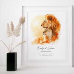 Lion & Lioness Couple Print, Custom Romantic Animal Art, Anniversary, Valentines, Wedding Gift, Watercolor Illustration, Wall Art Home Decor - thumbnail 3