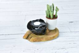 Black Obsidian Tea Light Candle Holder Psychic Protection Stone