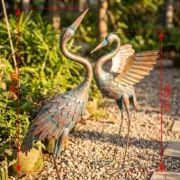 Metal Heron Garden Statue Set Of 2 - Large Crane Bird Sculpture, Outdoor Yard Art, Patio Decor, Standing Figurine, Housewarming Gift - thumbnail 4
