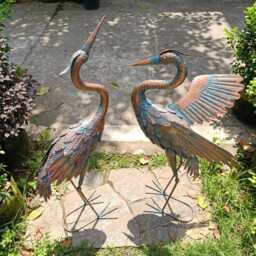 Metal Heron Garden Statue Set Of 2 - Large Crane Bird Sculpture, Outdoor Yard Art, Patio Decor, Standing Figurine, Housewarming Gift - thumbnail 3