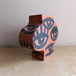 Handmade Terracotta Eye Vase Modern Halloween Decor, Funky Art Gift - thumbnail 3