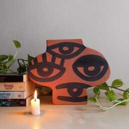 Handmade Terracotta Eye Vase Modern Halloween Decor, Funky Art Gift - thumbnail 2