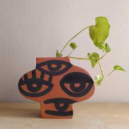 Handmade Terracotta Eye Vase Modern Halloween Decor, Funky Art Gift - thumbnail 1