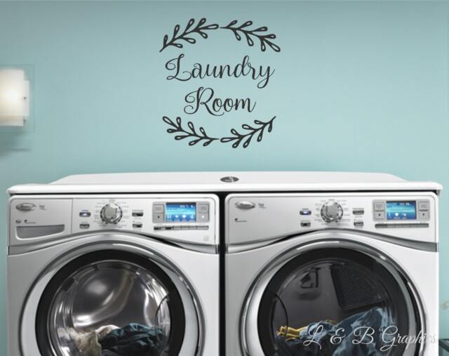 Laundry Room - Vinyl Wall Decal - Room Decor - Laurel Wreath - Lettering - Quotes - image 1