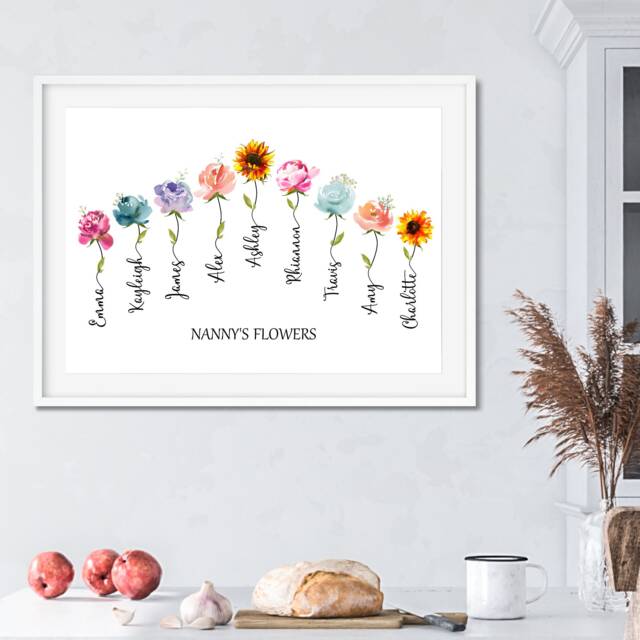 Watercolor Flowers, Family Name Wall Art, Sunflowers, Housewarming Gift, Flower Decor, Print, Our Family, Art