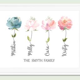Watercolor Flowers, Family Name Wall Art, Sunflowers, Housewarming Gift, Flower Decor, Print, Our Family, Art - thumbnail 2