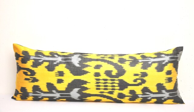 Yellow Ikat Long Body Pillow Cover, Extra Lumbar - image 1