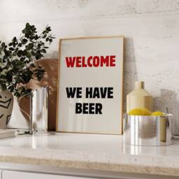 Welcome We Have Beer Print - Aesthetic Room Decor Minimalist Print Trendy Kitchen Poster Wall Art - thumbnail 2