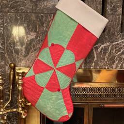 Handmade Vintage Hand Stitched Quilt Pinwheel Christmas Stocking Made in Usa - thumbnail 2