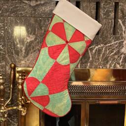 Handmade Vintage Hand Stitched Quilt Pinwheel Christmas Stocking Made in Usa - thumbnail 3