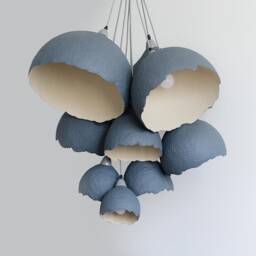 Blue Paper Mache Pendant Lamp, Modern Chandelier Lighting Grono - thumbnail 2