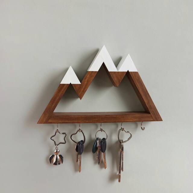 Wooden Wall Key Holder - Snow Capped Mountain Decor - image 1