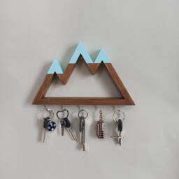 Wooden Wall Key Holder - Snow Capped Mountain Decor - thumbnail 2