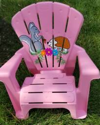 Squirrel Meets Hedgehog Hand Painted On Pink Chair- Kid's/ Toddler Chair - Story-Time Time-Out Farmhouse Decor Customizable - thumbnail 1