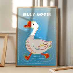 Silly Goose Funny Art Canvas Poster, Cartoon Wall Art, Aesthetic Decor, Retro Home Printed Gift - thumbnail 1