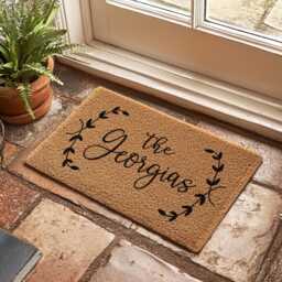 Cute Leaf Border Handwritten Family Name Gift Door Mat - Personalized Doormat Customized Welcome Feminine Housewarming - thumbnail 2