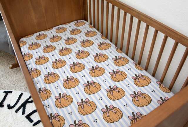 Pumpkins - Stripes Blue, Bedding, Duvet Covers, Fitted Sheets, Festive Bedding, Spooky Halloween, Kids Bedding - image 1
