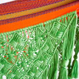 Lightweight Indoor/ Outdoor Macrame Double Hammock in Tropical Green & Bright Orange - thumbnail 3