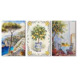 Canvas Set Of 3 Wall Art - Sea Views With Lemon Trees, Yellow Large Art, Landscapes Decor - thumbnail 2